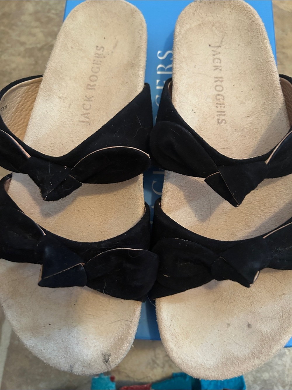 Jack Rogers Black Suede Bow Slide Sandals for Women